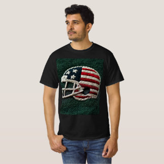 Embroidered American football helmet on dark green T-shirt