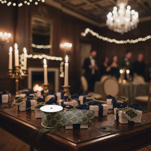 Embroidered Art Deco Pattern Satijnen Lint