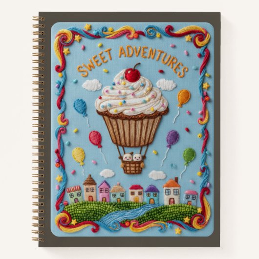 Embroidered Cupcake Balloon & Candy Village Notitieboek (Voorkant)