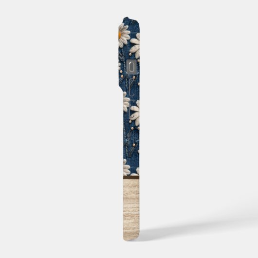 Embroidered Daisy Denim Phone Case with Name iPhone Hoesje (Linkerkant)