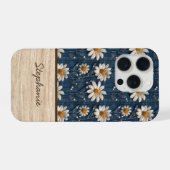 Embroidered Daisy Denim Phone Case with Name iPhone Hoesje (Achterkant horizontaal)