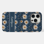 Embroidered Daisy Denim Phone Case with Name iPhone Hoesje (Achterkant horizontaal)