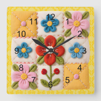 Embroidered Flower Patchwork Quilt Vierkante Klok