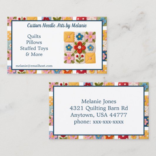 Embroidered Flower Patchwork Quilt Visitekaartje (Voorkant / Achterkant)
