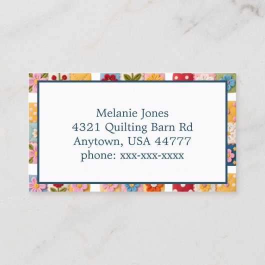 Embroidered Flower Patchwork Quilt Visitekaartje (Achterkant)