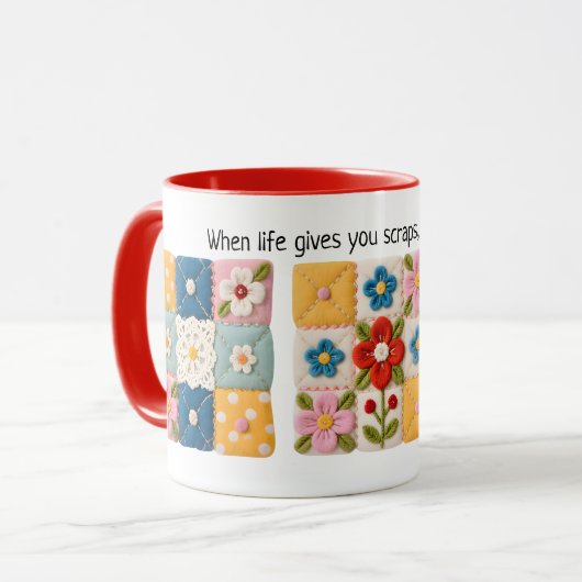 Embroidered Flowers Patchwork Quilt Mug Mok (Voorkant links)