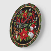 Embroidered Happy Holidays Black Grote Klok (Hoek)