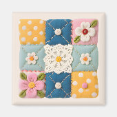 Embroidered Lace and Flowers Quilt Block Magneet (Voorkant)