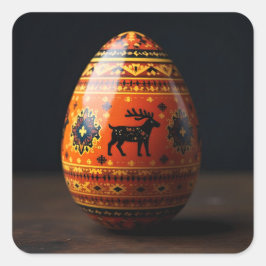 Embroidered Reindeer Easter Egg Vierkante Sticker