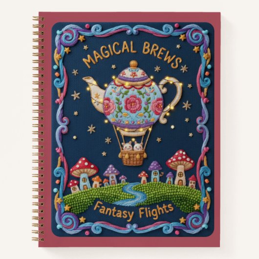 Embroidered Teapot Balloon & Mushroom Village Notitieboek (Voorkant)