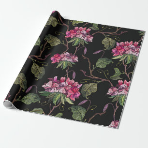 Embroiderige geraniumbloemen naadloos patroon cadeaupapier