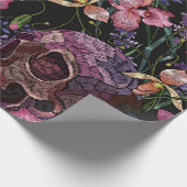 Embroiderige menselijke schedel en roze orchidee b cadeaupapier (Hoek)
