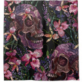 Embroiderige menselijke schedel en roze orchidee b douchegordijn (Voorkant)