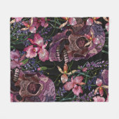 Embroiderige menselijke schedel en roze orchidee b fleece deken (Voorkant (Horizontaal))