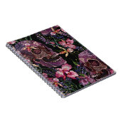 Embroiderige menselijke schedel en roze orchidee b notitieboek (Rechterzijde)