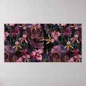Embroiderige menselijke schedel en roze orchidee b poster (Voorkant)