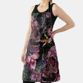 Embroiderige menselijke schedel en roze orchidee b schort (Insitu)