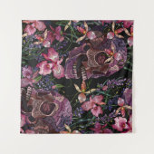 Embroiderige menselijke schedel en roze orchidee b wandkleed (Voorkant (horizontaal))