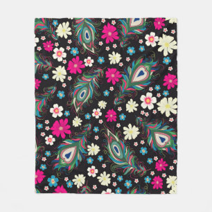 Embroiderige pauw veren naadloos patroon. klas fleece deken