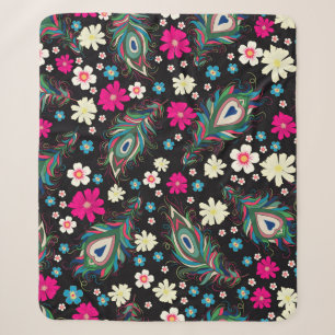 Embroiderige pauw veren naadloos patroon. klas sherpa deken