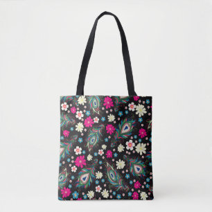 Embroiderige pauw veren naadloos patroon. klas tote bag