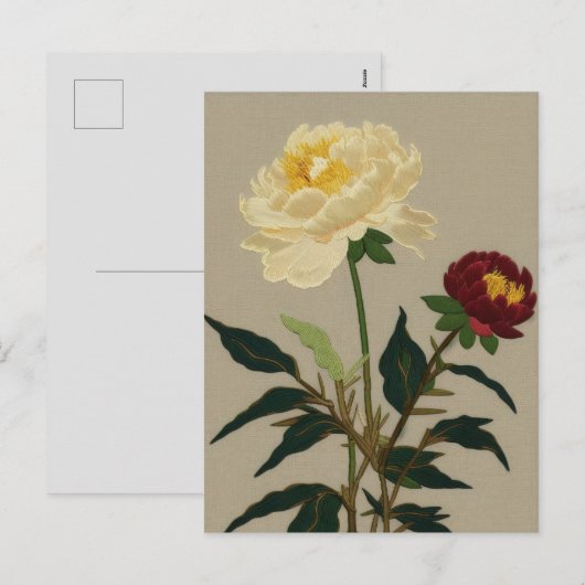 Embroiderige  pony-bloem feestdagenkaart (Voorkant / Achterkant)