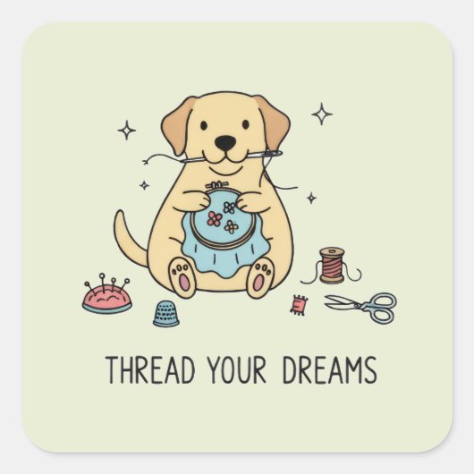 Embroidery Dog Yellow Labrador Crafting and Sewing Vierkante Sticker (Voorkant)