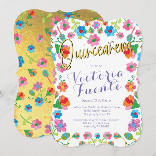 Embroidery Floral Quinceañera Mexicaans Kaart (Voorkant / Achterkant)