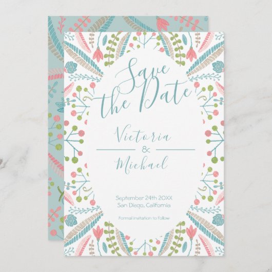 Embroidery Floral Sparen de datumuitnodigingen Kaart (Voorkant / Achterkant)