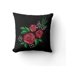 Embroidery Print Red Rose Green Verlaat witte bloe