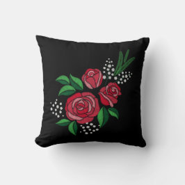 Embroidery Print Red Rose Green Verlaat witte bloe Kussen