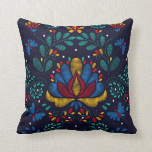 Embroidery Print Traditional Mexican Floral Kussen