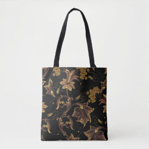 Embroidery renaissance gouden florale naadloze ple tote bag