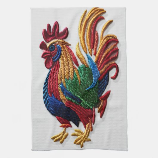Embroidery rooster - Embroiderig traditioneel dier Theedoek (Verticaal)