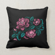 Embroidery Roze Blauwgroen Floral Black met baroks