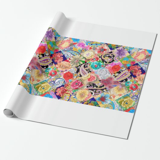 Embroidery seamless pattern with beautiful flowers cadeaupapier (Uitgerold)