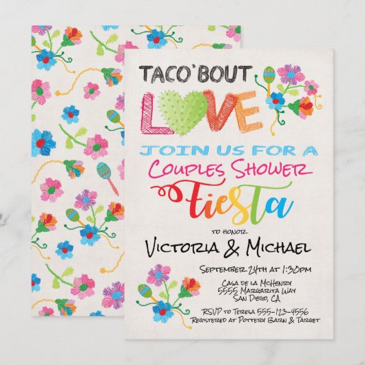 Embroidery Taco 'bout Love couples shower invite Kaart (Voorkant / Achterkant)