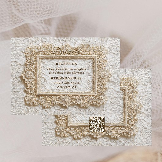 Embroidery Timeless Lace Frame Wedding Details Informatiekaartje