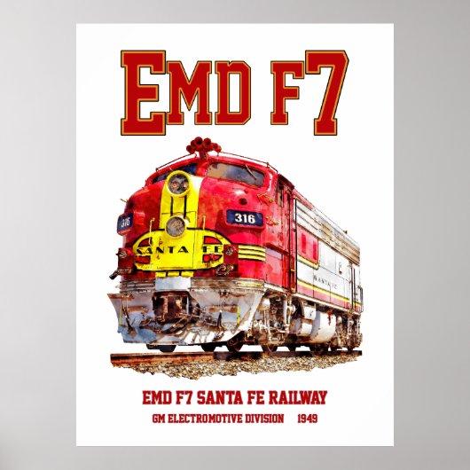 EMD F7 Santa Fe Warbonnet Diesel Locomotive. Poster (Voorkant)