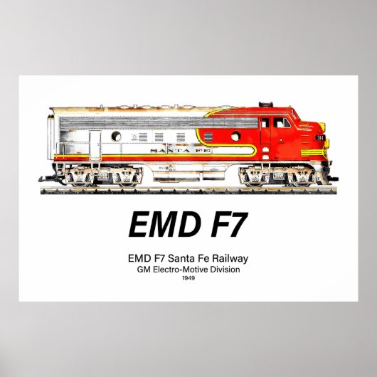 EMD F7 Santa Fe Warbonnet Diesel Locomotive. Poster (Voorkant)