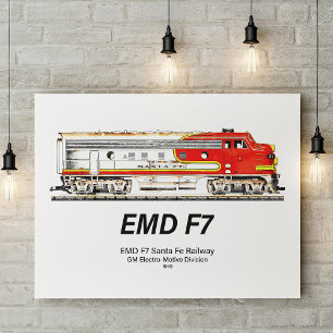 EMD F7 Santa Fe Warbonnet diesellocomotief. Poster