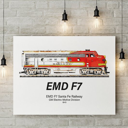 EMD F7 Santa Fe Warbonnet diesellocomotief. Poster