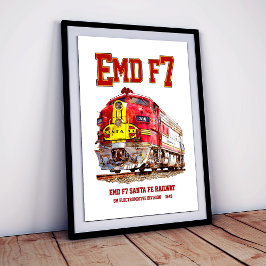 EMD F7 Santa Fe Warbonnet diesellocomotief. Poster