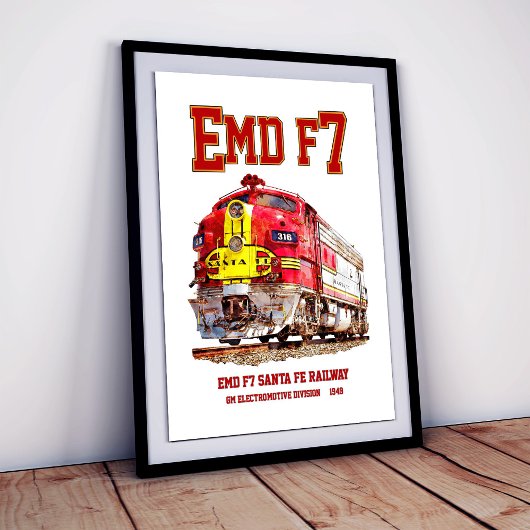 EMD F7 Santa Fe Warbonnet diesellocomotief. Poster