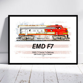 EMD F7 Santa Fe Warbonnet met Amerikaanse vlag. Poster