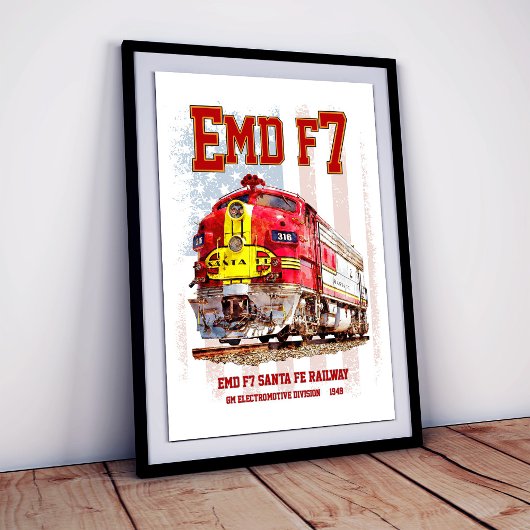 EMD F7 Santa Fe Warbonnet met Amerikaanse vlag. Poster