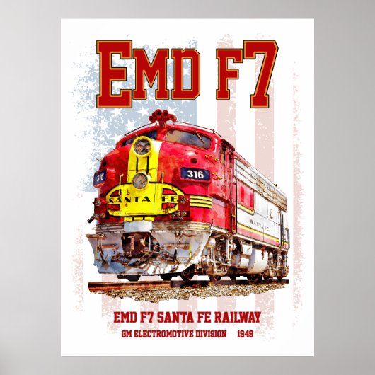 EMD F7 Santa Fe Warbonnet met Amerikaanse vlag. Poster (Voorkant)