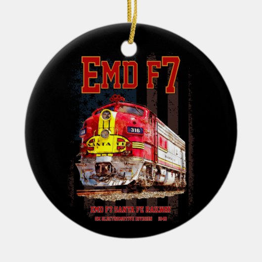 EMD F7 Santa Fe Warbonnet with American Flag. Keramisch Ornament (Voorkant)