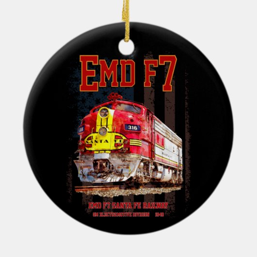 EMD F7 Santa Fe Warbonnet with American Flag. Keramisch Ornament (Achterkant)