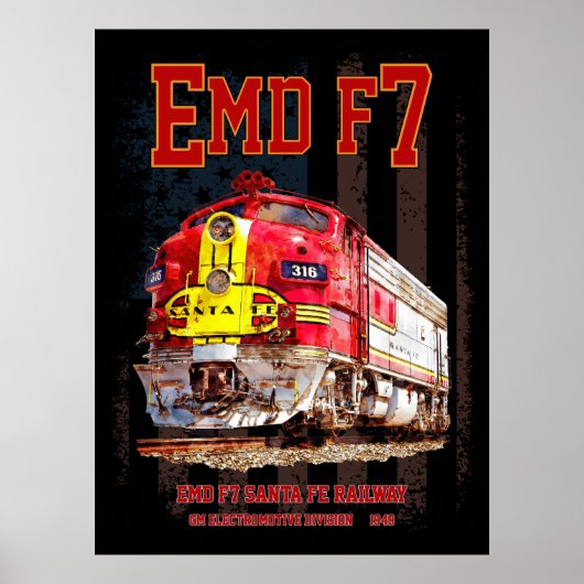 EMD F7 Santa Fe Warbonnet with American Flag. Poster (Voorkant)